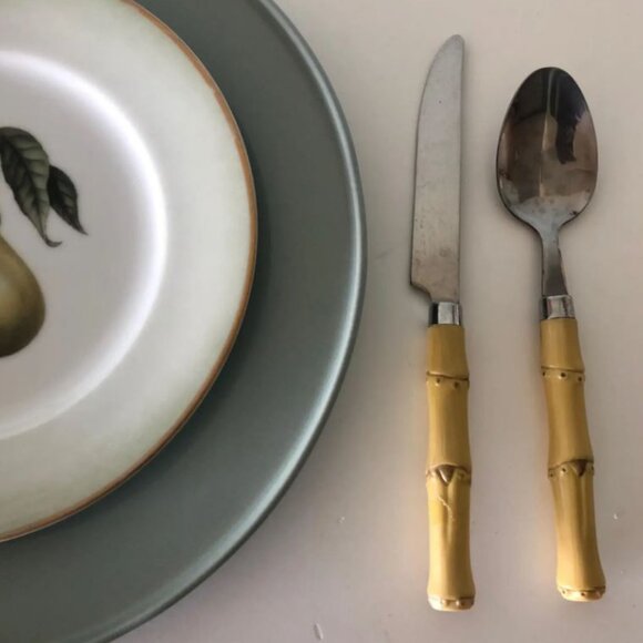 Vintage Faux Bamboo Set of Cutlery 31 Pieces Flatware - Picture 6 of 11